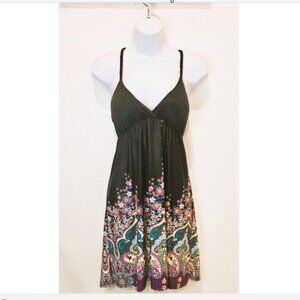Rue 21 Strappy Black Floral Knee Length Empire Waist Dress - Size S